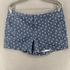 Hinge Chino Shorts All Over Anchor Novelty Print Womens 8 Preppy Blue White